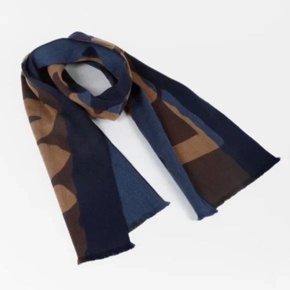 Louis Vuitton Navy Brown Letters Wool Scarf - Picture 2 of 7